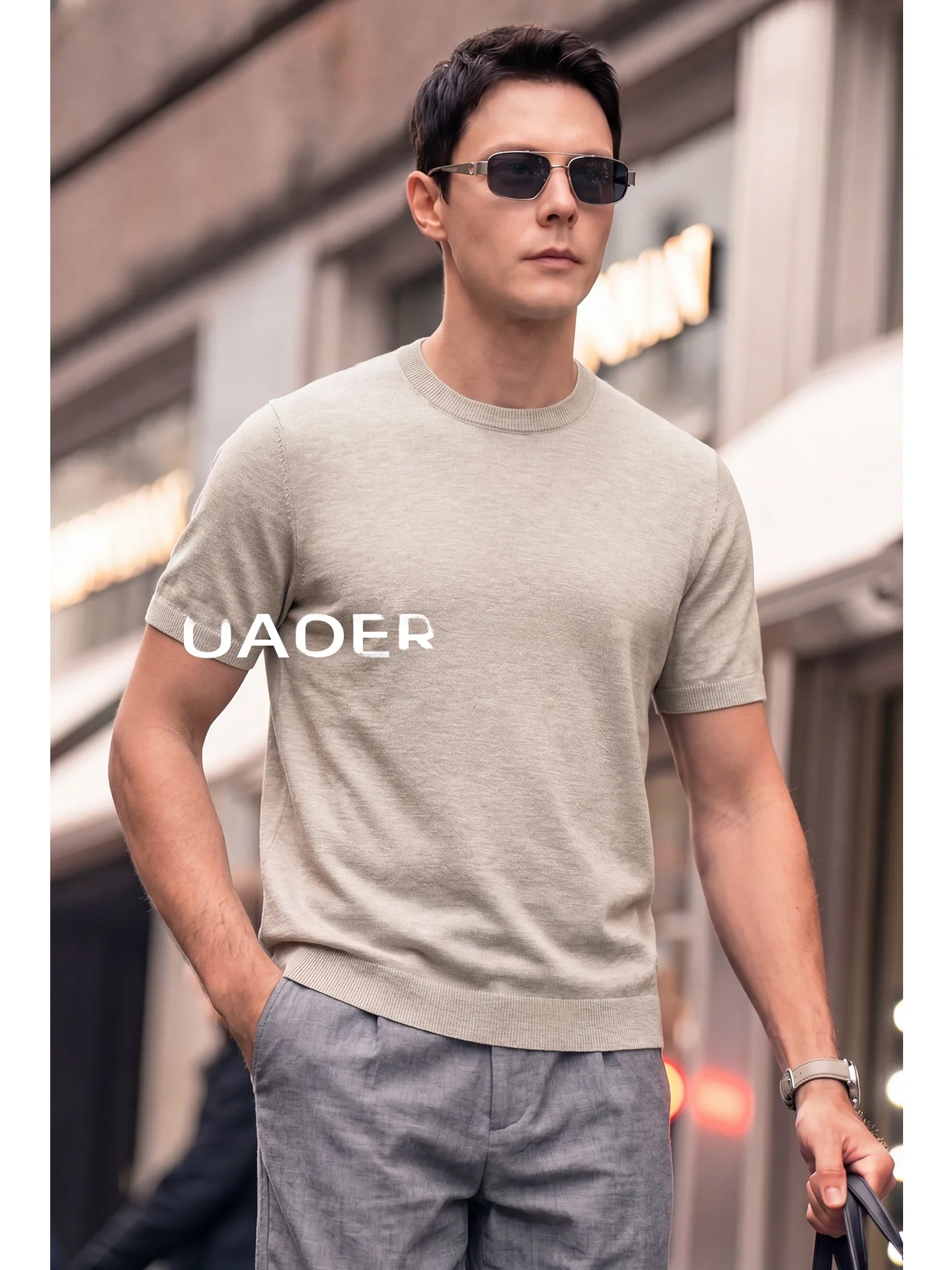 

Cooling Linen Cotton Knitted Short Sleeve round Neck Commute T-Shirt Cleanfit Versatile Casual Fashion Urban Brand