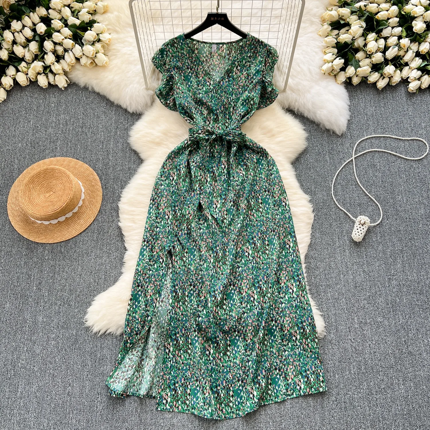 YuooMuoo-Robe Longue Imprimée avec Ceinture pour Femme, Tenue de Plage Éducative, Style Vacances d'Été, Mode Européenne, 2024