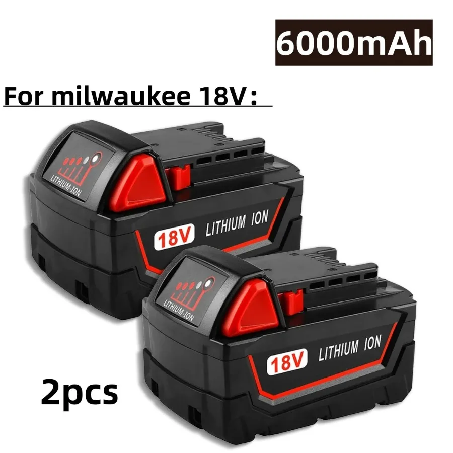 For Milwaukee M18 Power Tool Battery, Charger, BR, XC, 18V, 6000mAh M18B5, 48-11-1860, Built-in 18650 Battery