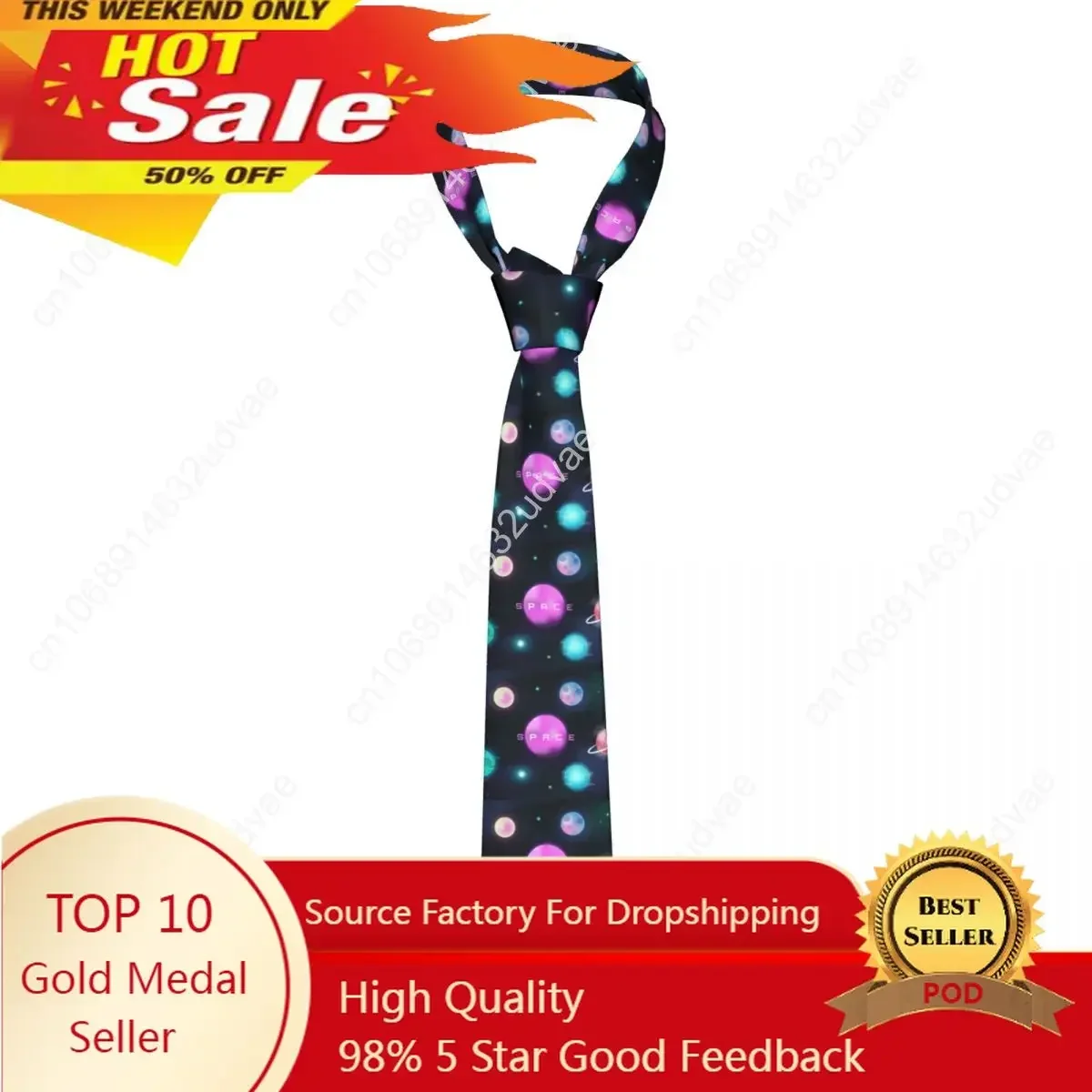 Classic Tie for Men Silk Mens Neckties for Wedding Party Business Adult Neck Tie Casual Galaxy Space Planet Stars And Rocket Tie