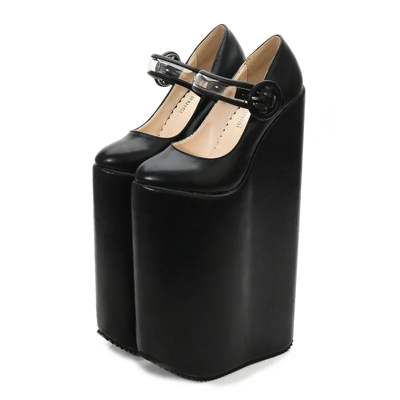 Crossdresser Stilettos Cosplay Unique lolita Round Toe shoes women 30cm ultra high heels platform Wedges Goth punk pumps