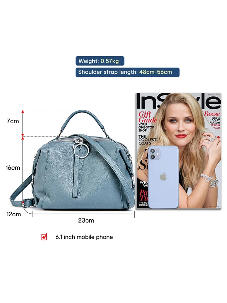 Zency Soft Genuine Leather Beige Handbag Elegant Tassel Female Shoulder Bag Large Capacity Casual Women Crossbody Bag Linen Blue