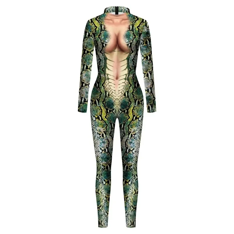 Halloween Cosplay Kostuum voor Volwassen Vrouwen Mannen Dieren Snake Python 3D Gedrukt Jumpsuit Dansen Party Dress Up Slanke Body