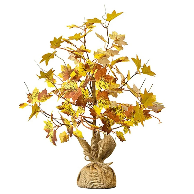 Artificial Leaves Tree with Lights Prelit Tabletop Desktop Autumn Tree for Fall Thanksgiving Harvest Home Decor C