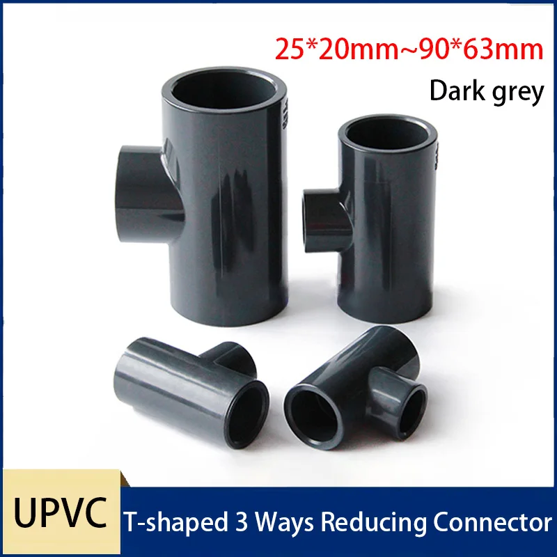 1PCS Dark grey 20/25/32/40/50/63/75/90mm Reducing 3 Ways Connector PVC Pipe Fitting Garden Water Fish Tank Connector