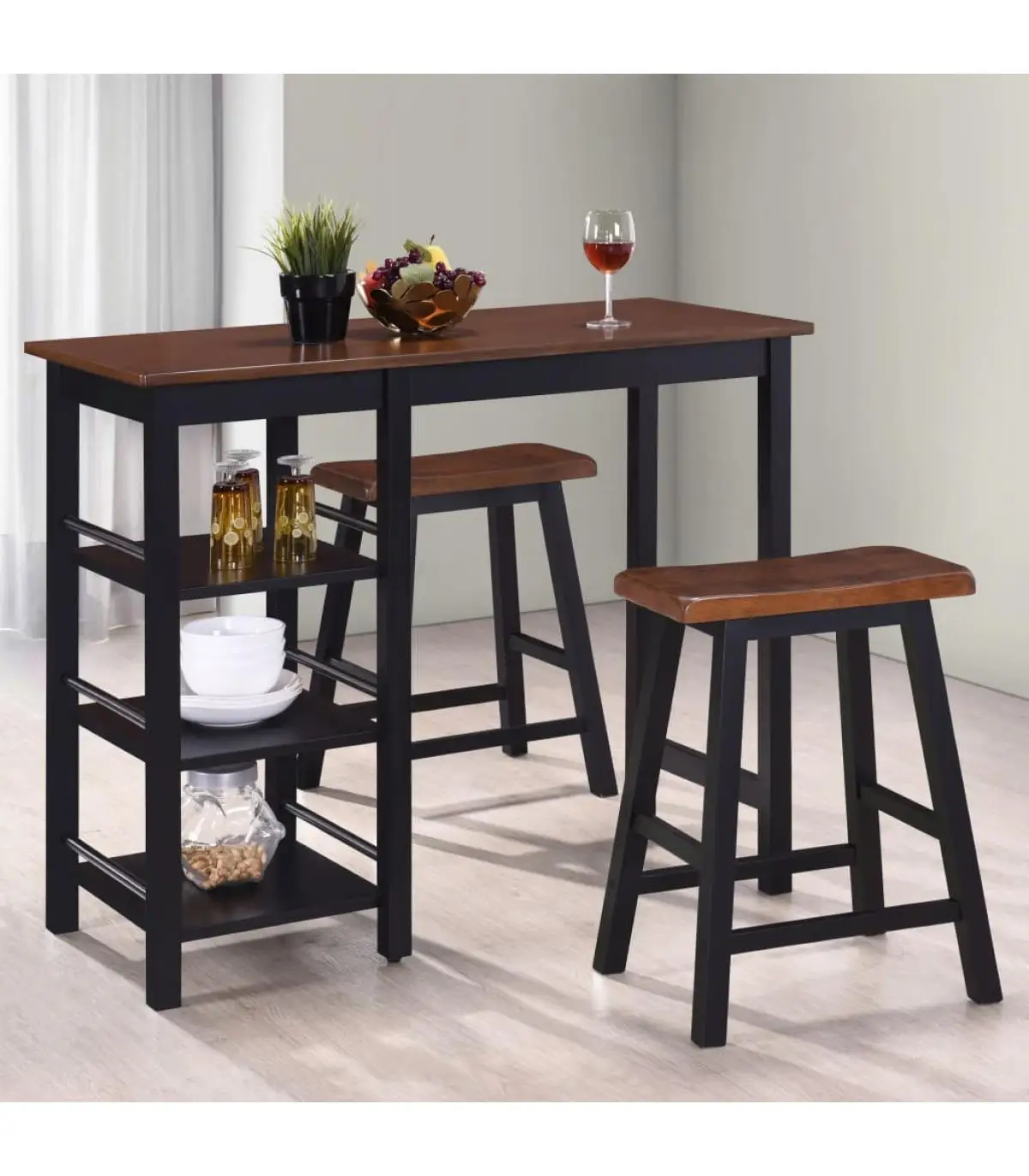 Kitchen and dining room furniture sets 3 pieces MDF black high table set