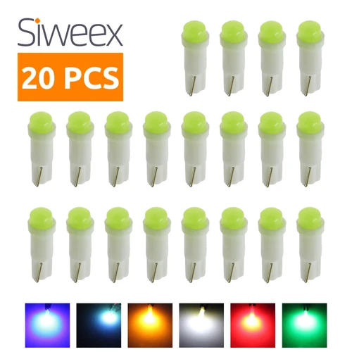 20 Uds T5 1 Led DC12V instrumento de calibre de tablero de cerámica bombilla de luz de cuña lateral de coche de cerámica rojo/verde/amarillo/azul/blanco