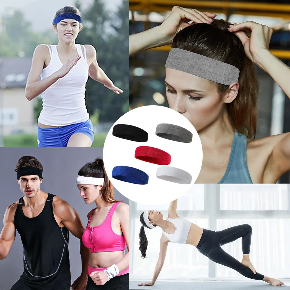 Sweat-Absorbent Cotton Headband para homens e mulheres, Soft Stretchy Hairbands, Anti-Slip Headbands, Faixa de cabelo, Ginásio Fitness, Esportes, Ao