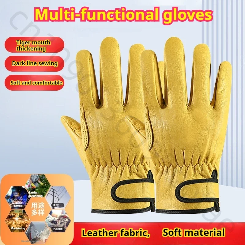 Work Gloves Sheepskin Leather Workers Work Welding Safety Protection Garden Sports Motorcycle Driver Wear-resistant Gloves