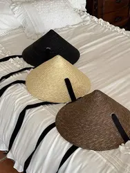 Cappelli di paglia naturale kaki nero per le vacanze europee americane per le donne Cappello da pescatore legato Cappello da mago Cappello da sole estivo da spiaggia Nuovo