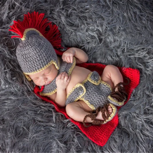 Handmade Crochet Newborn Baby Boys Photography Clothing Medieval Warrior Knight Costume Design 0-3 Months