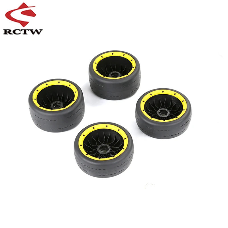 Front Rear Super Grip Road Wheel Slick Tire Racing Slick Tyre Kit for 1/5 Hpi Rofun Rovan Km Baja 5b Ss Buggy Truck Upgrade Part