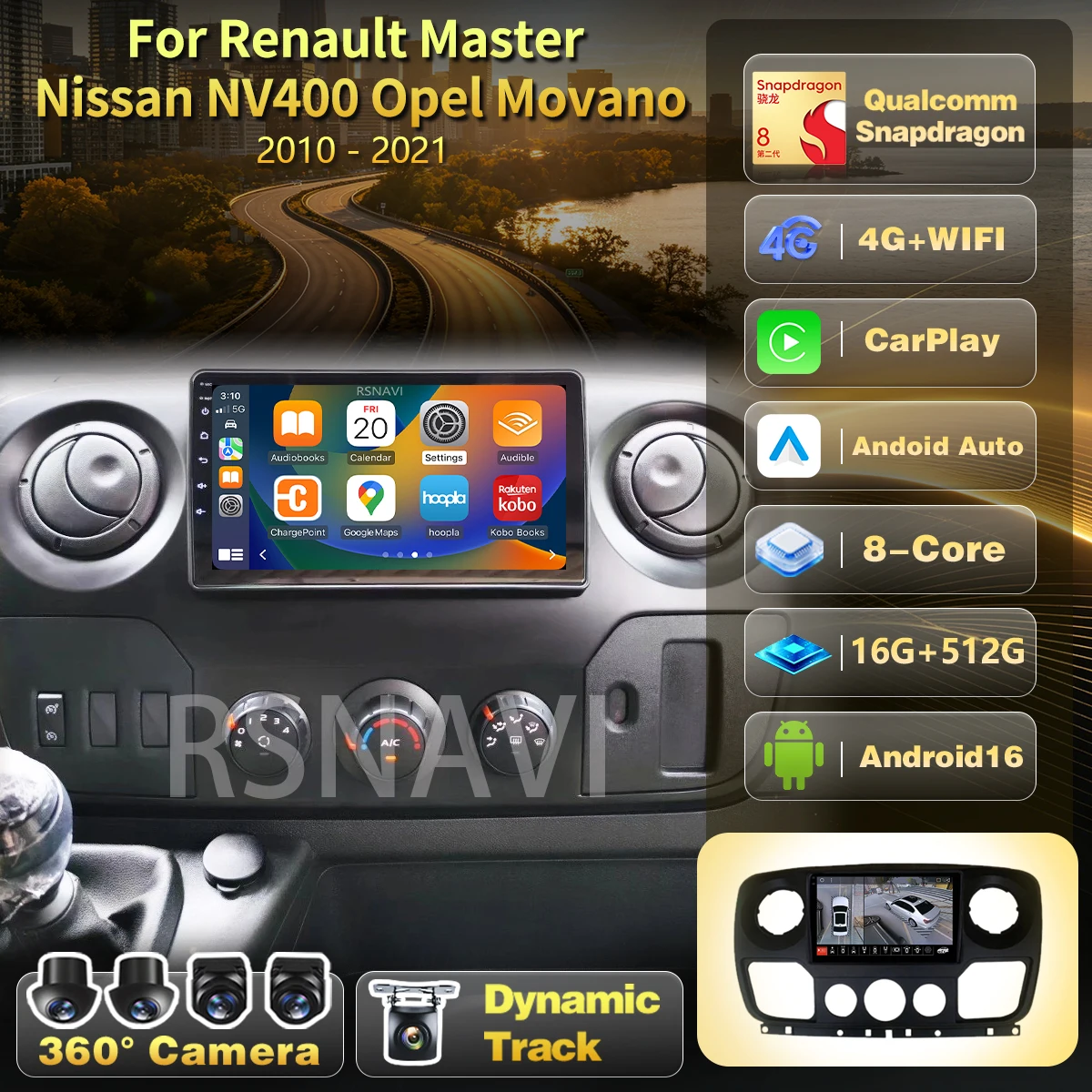 Android 16 Carplay Car For Renault Master Nissan NV400 Opel Movano 2010-2021 Multimedia Radio Player Stereo GPS 2Din Head Unit