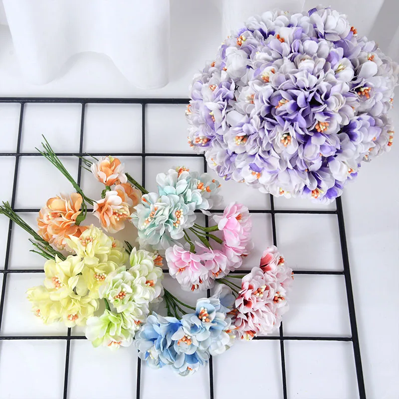 24/72pcs Mini Silk Stamen Artificial Rose Flowers Bouquet Wedding Decoration Handmade DIY Wreath Scrapbooking Fake Flower Craft