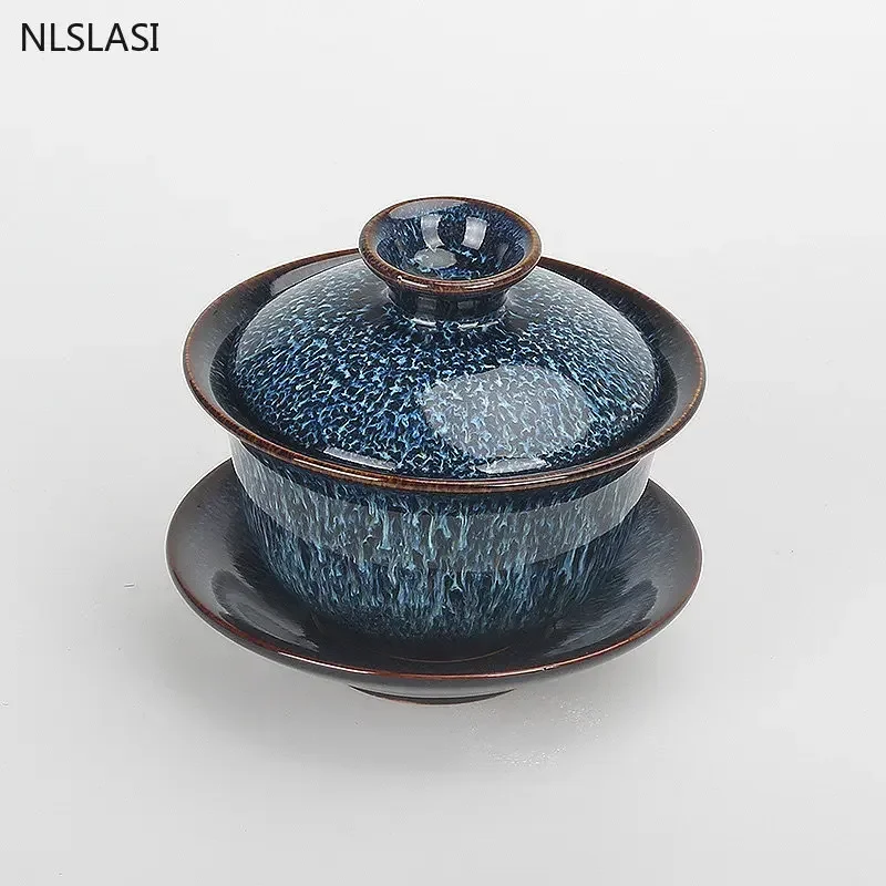 140 ml Vintage Seramik Gaiwan El Yapımı kapaklı çay bardağı Ev Çay Demlik Gelenek Çay Töreni Aksesuarları Taşınabilir çay seti