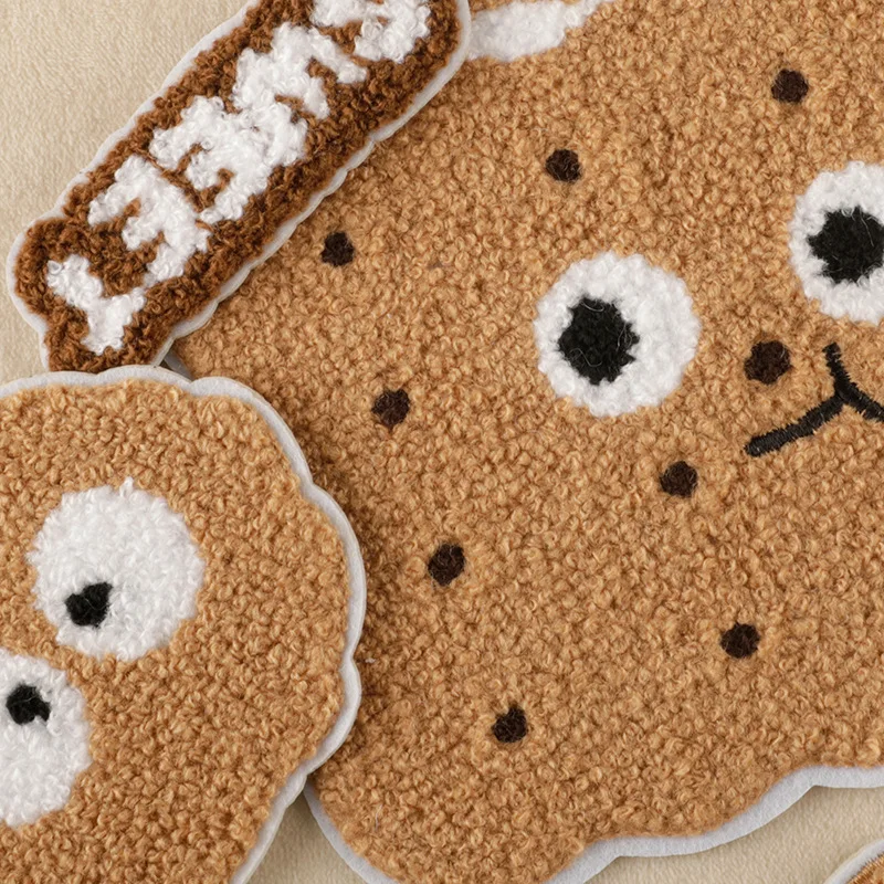 Cute Plush Biscuit Food Self-adhesive Patch Iron On Patches Scratch Applique Decorative Clothing Phone Case DIY Accessories