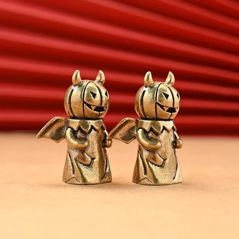 Brass Pumpkin Demon Small Statue Desktop Ornaments Halloween Party Gifts Vintage Figurines Home Decoration Crafts Accessories