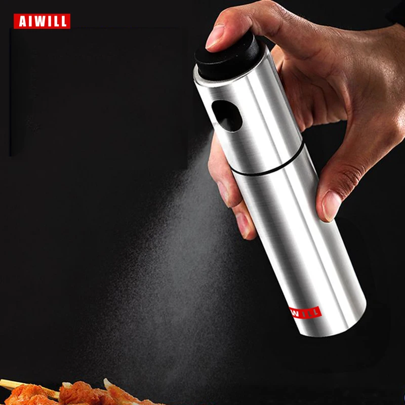 AIWILL 100ML Stainless Steel Olive Oil Sprayer Spray Bottle Spray Kitchen Cooking Oil Spray BBQ Oil Can 1 pc