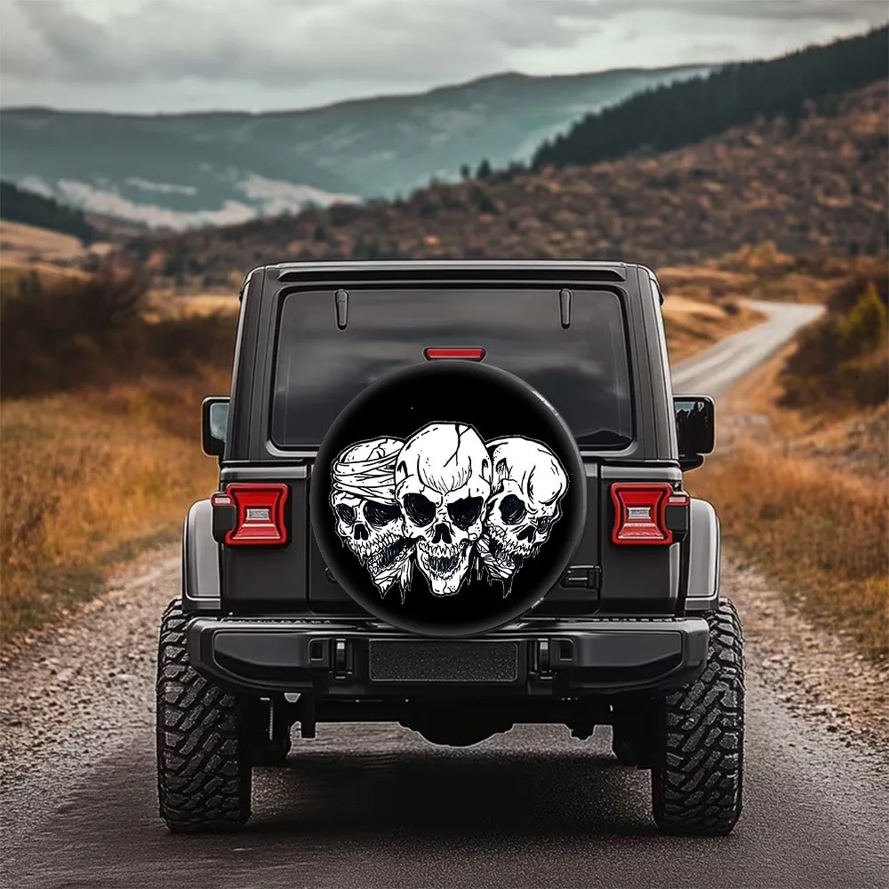 Three Skulls Punk Spare Tire Cover Protector Durable Polyester Universal SUV Accessory
