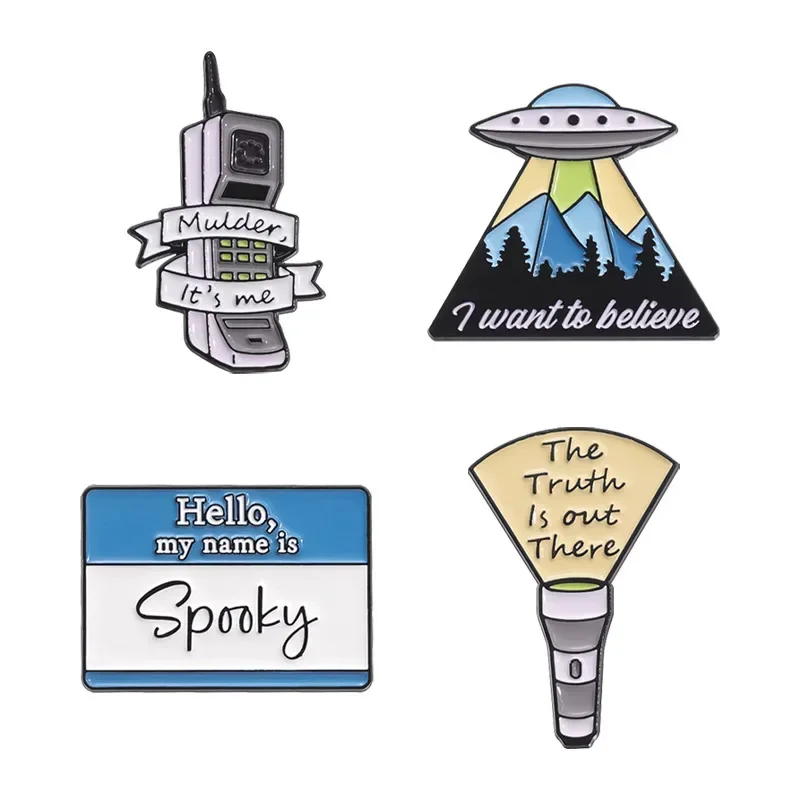 Alien UFO Travel Enamel Pins Custom Flashlight The Truth Is out There Brooches Lapel Badges Jewelry Gift for Friends