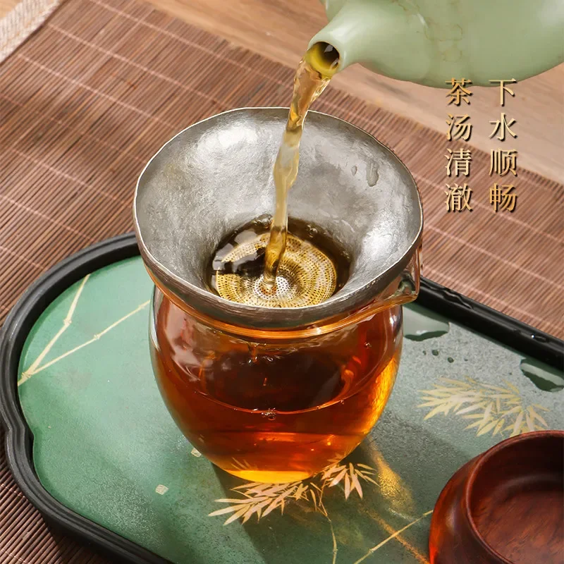 Pure titanium handleless tea drain thousand-hole integrated tea filter precision ultra-fine tea filter