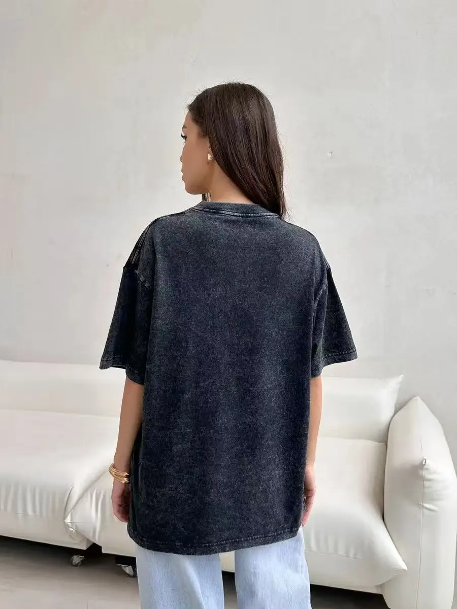 Cotton Washed T-shirt for Women New Russian Fashionable Prints Tops Loose O-neck Oversized Short Sleeve Y2k Female Clothes 2026 view 4