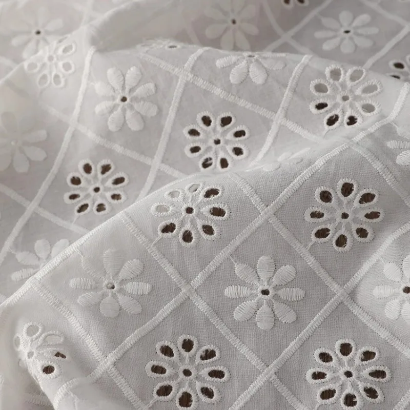 

Diamond Shaped Hollow Embroidery Cotton Fabric Pure White Dress Shirt Pants Children's Clothing DIY Headband Clothing Fabric
