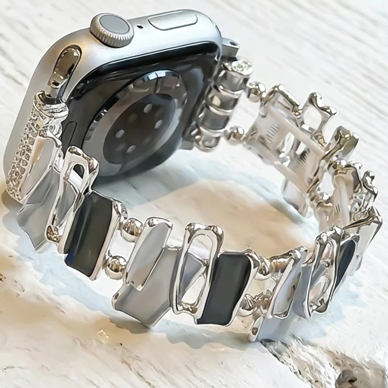 

Dopamine Strap For Apple Watch 9 8 7 6 5 4SE UItra3 Stylish Stone Metal Link Band for iWatch S11 10 42 40 38 41 49 45 44mm