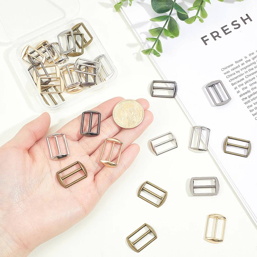 32pcs 4 Color Alloy Tri-Glide Slide Buckles 4 Colors Metal Adjustable Buckle Fasteners for Hat Purse Bag Backpack Making view 3