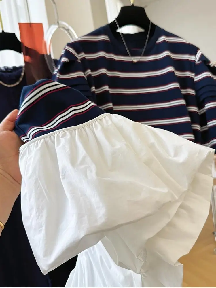 Sommer Damenmode Kurzarm T-Shirt Kleid Lässig Lose O-Ausschnitt Kleid Retro Gestreiftes Kleid