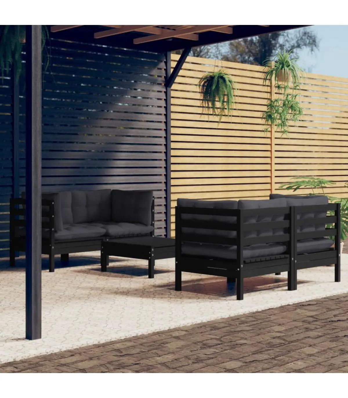 Garden sets garden furniture 5 PCs with cushions anthracite pine wood