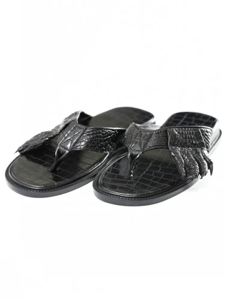 New Design Genuine Leather Mens Flip Flops Fashion Summer Clip Toe Casual Shoes High Quality Crocodile Skin Flat Slippers Male