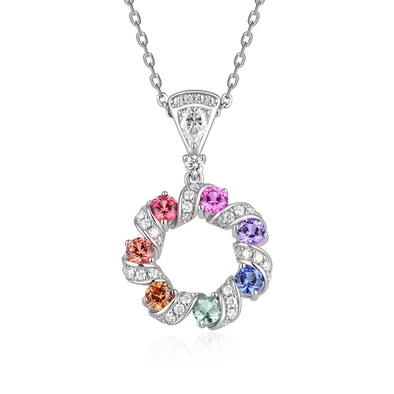 P3-0192 Lefei Fashion Luxury Color Lab Grown Gemstone Diamond-set Circle Necklace For Women 925 Silver Party Jewelry Gift