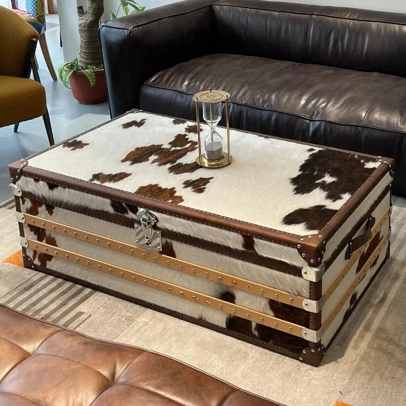 American country table retro leather case clothing store villa leather coffee table suitcase decorative cabinet cigar bar room