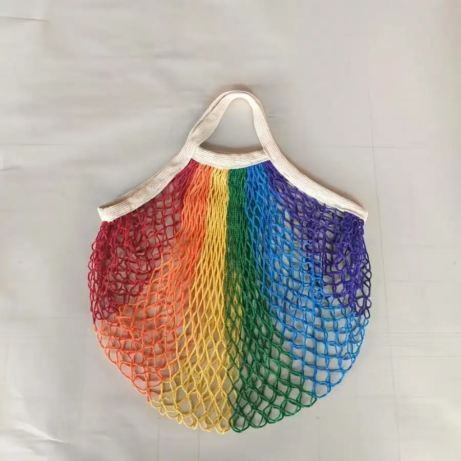 Rainbow Gradient Mesh Shopping Bag - Durable, Reusable Tote Bag With Vibrant Colors Perfect For Beach, Picnics, And Everyday Use. Sturdy Handles Make It A  Living Essential.