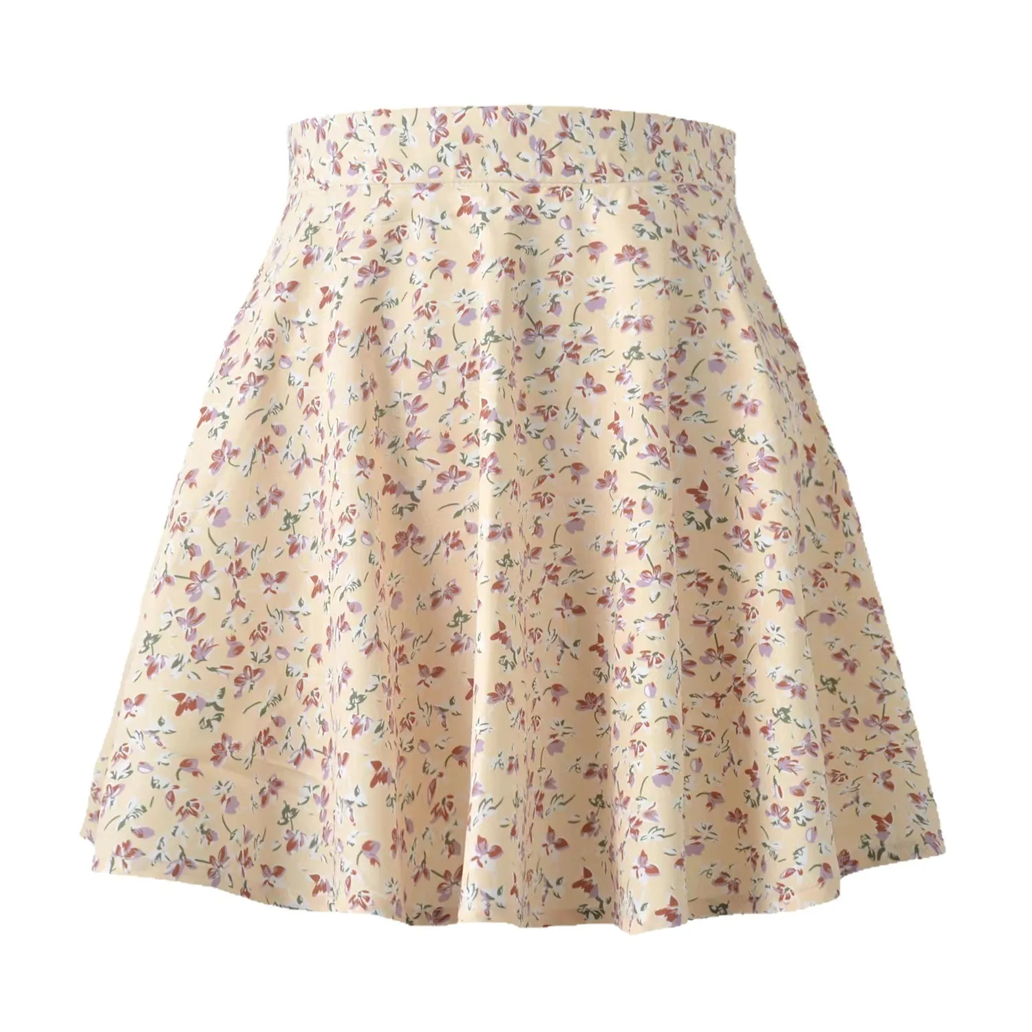 European Style Floral Chiffon Skirt Summer High Waist A-line Short Skirt Women Casual Party Half Dress