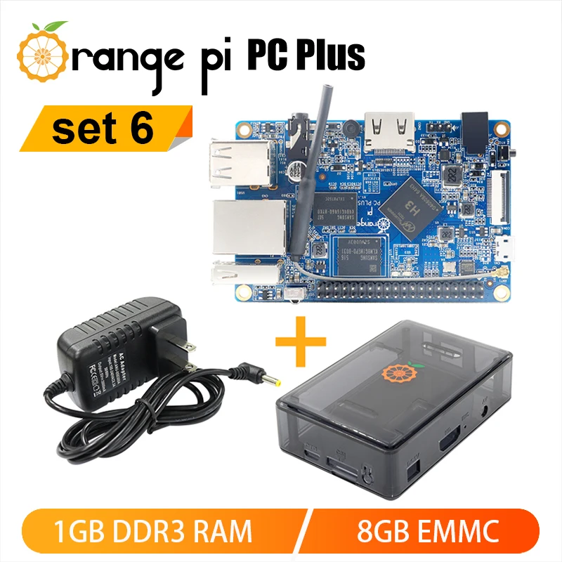 Orange Pi Kit PC Plus + Power Supply + Black Case 1GB RAM Allwinner H3 Single Board Computer Run Android 4.4 Ubuntu Debian Linux