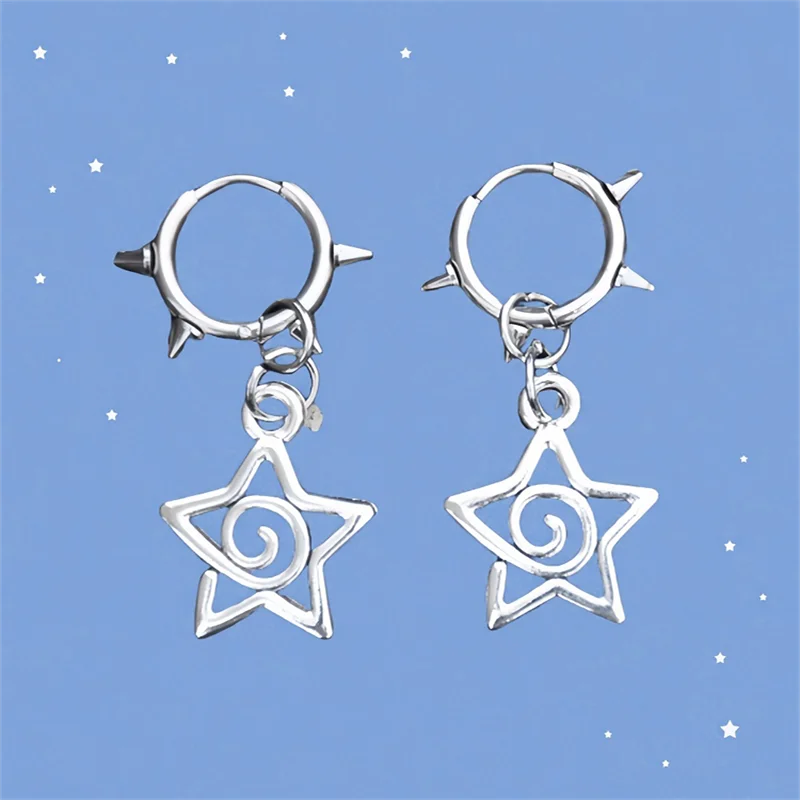 Korean Fashion Cute Star Swirl Earrings Gothic Charms Rivet Earrings for Women Punk Grunge Jewelry Vintage Accessories Cool