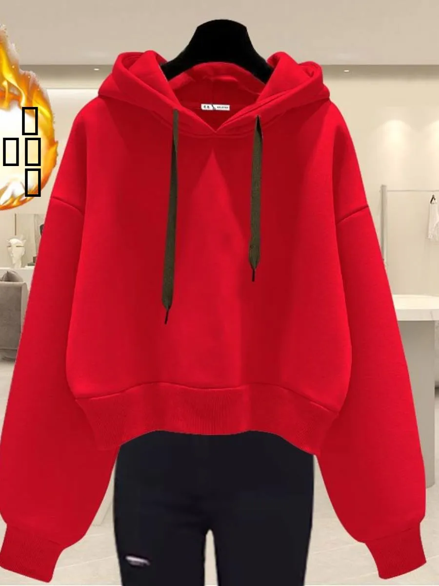 

Модная корейская толстовка свободного кроя для женщин, с подкладкой, пуловер, однотонная, осенне-зимняя, новинка