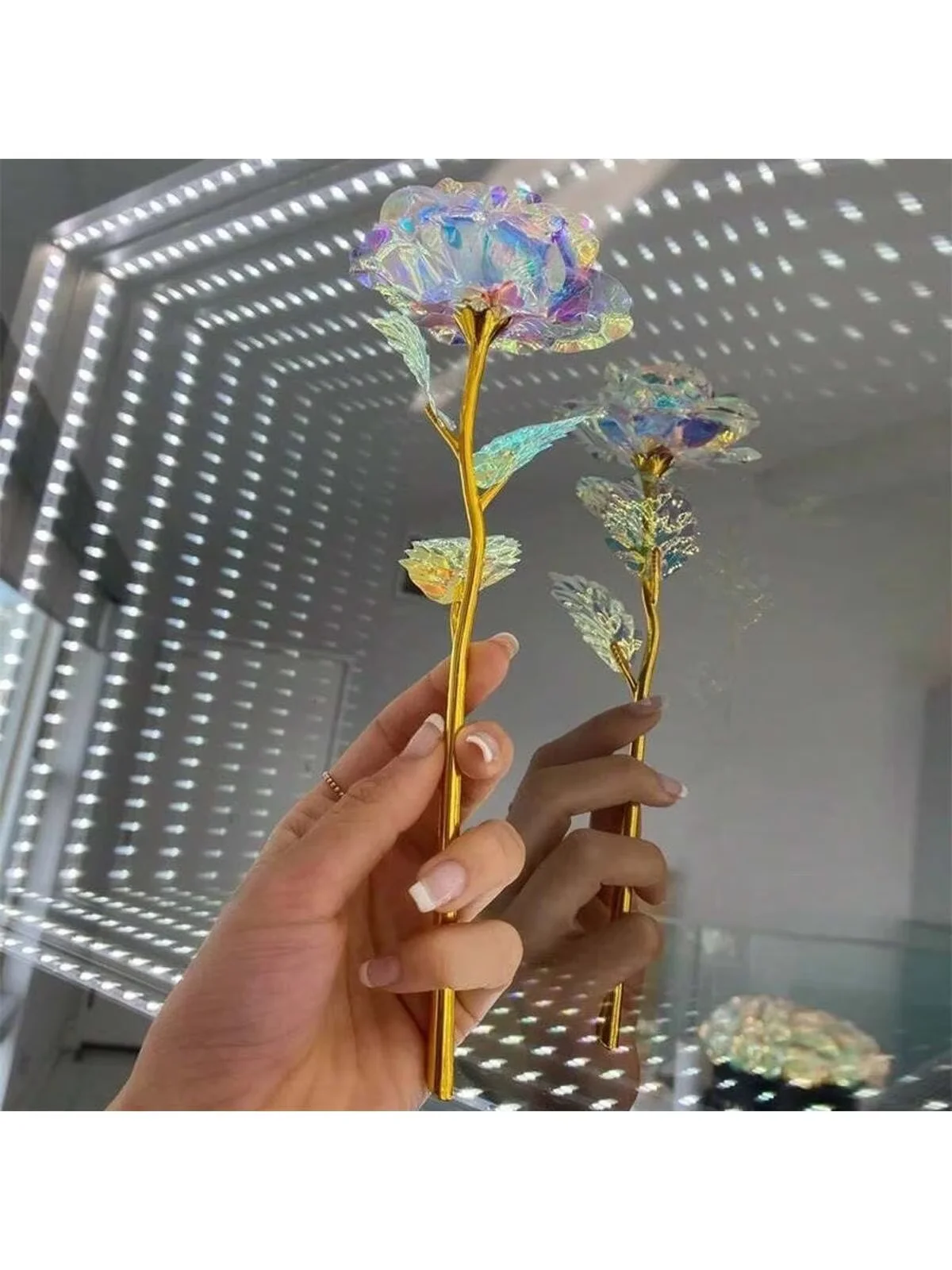 5 قطع من الورود المقلدة برقائق الذهب عيار 24 قيراط - هدية عيد الحب وديكور تشكيلة الزهور، ورود صناعية مطلية بالذهب للرومانسية #5