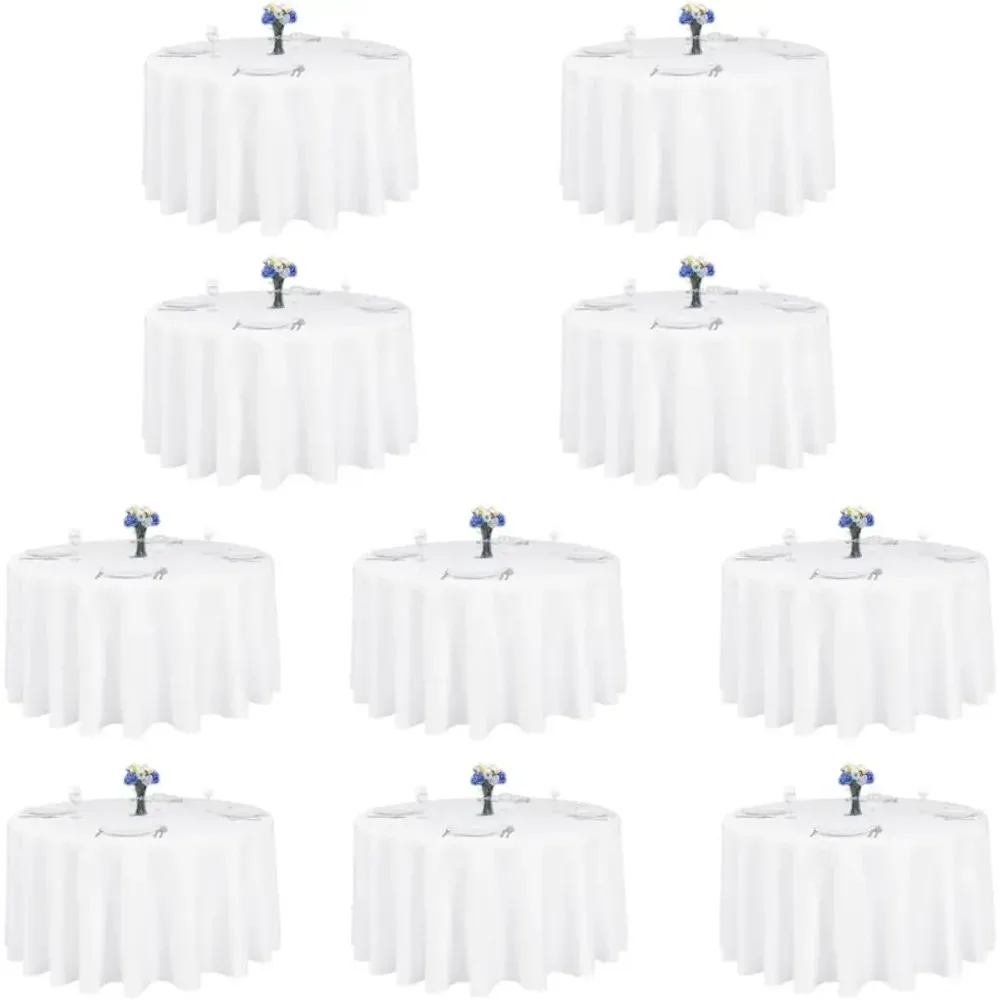 

10 Pack 120 Inch Round Tablecloth White for 60 Inch Round Table, Bulk Round Table Cover, Washable, Wrinkle Resistant
