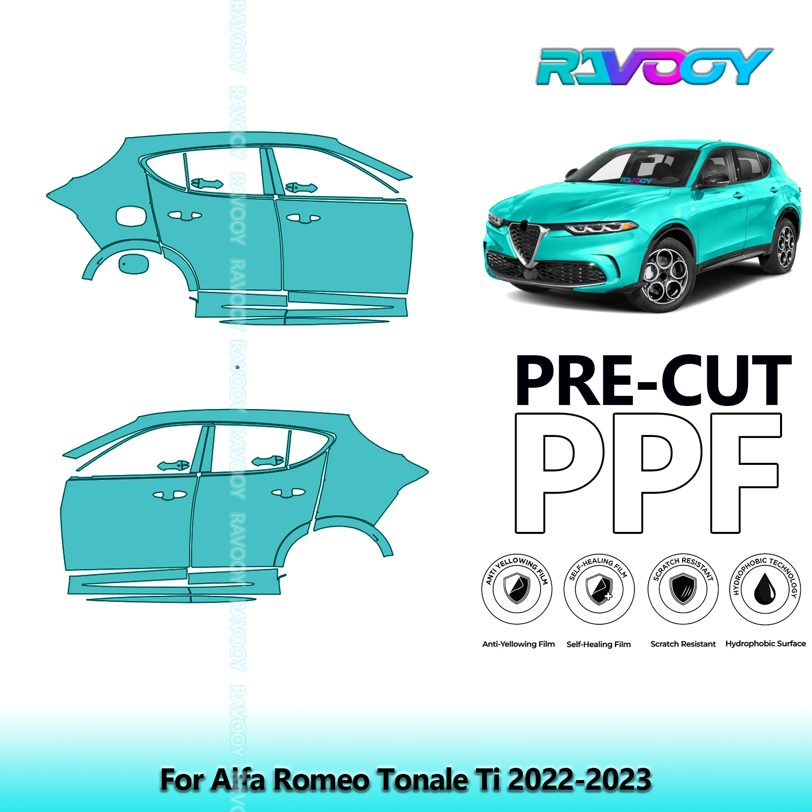 

Для Alfa Romeo Tonale Ti 2022-2023 8.5mil прозрачный матовый комплект предварительно вырезанных дверей PPF и стойки A/B, набор защитной пленки для краски из ТПУ