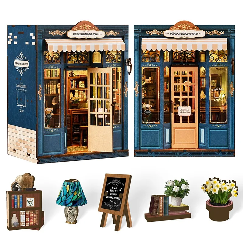 Pergola Reading Room DIY Hut Model House Hand-assembled Miniature Model House Wooden Toy Book Stand