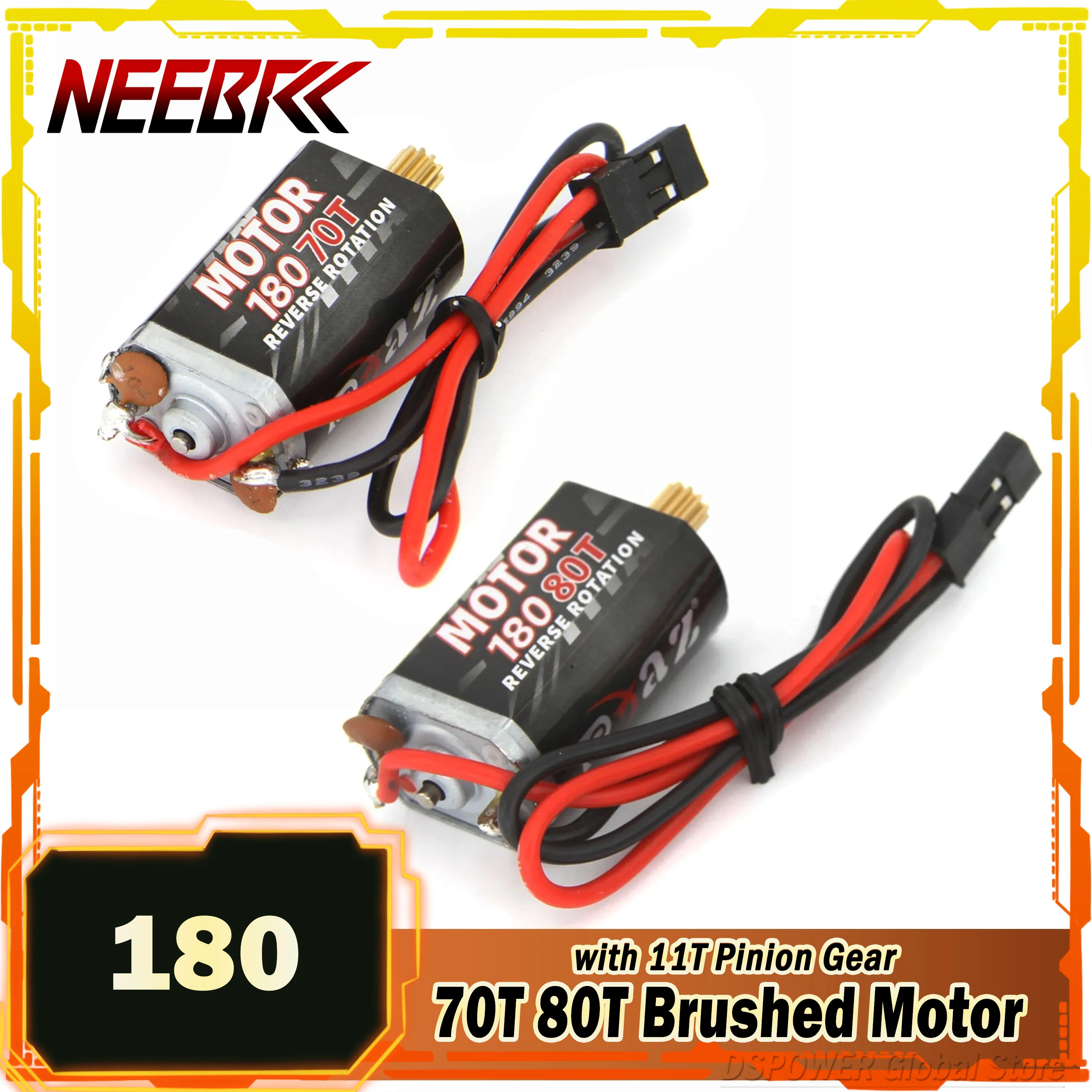 

NEEBRC 180 Brushed Motor 70T 80T with 11T Pinion Steel Gear 7.2V for 1/18 RC Crawler Car Traxxas TRX4M TRX4-M Upgrade Part Toy