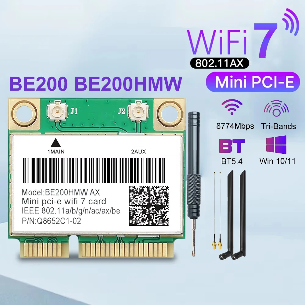 Сетевая карта BE200, Wi-Fi, 7 дюймов, BE200NGW, Bluetooth 5,4 ,BE200 WiFi 7 Card BE200NGW Bluetooth 5.4 Ethernet adapter Tri Band 2.4G/5G/6GHz M.2 Wireless Network Card For PC Windows10/11