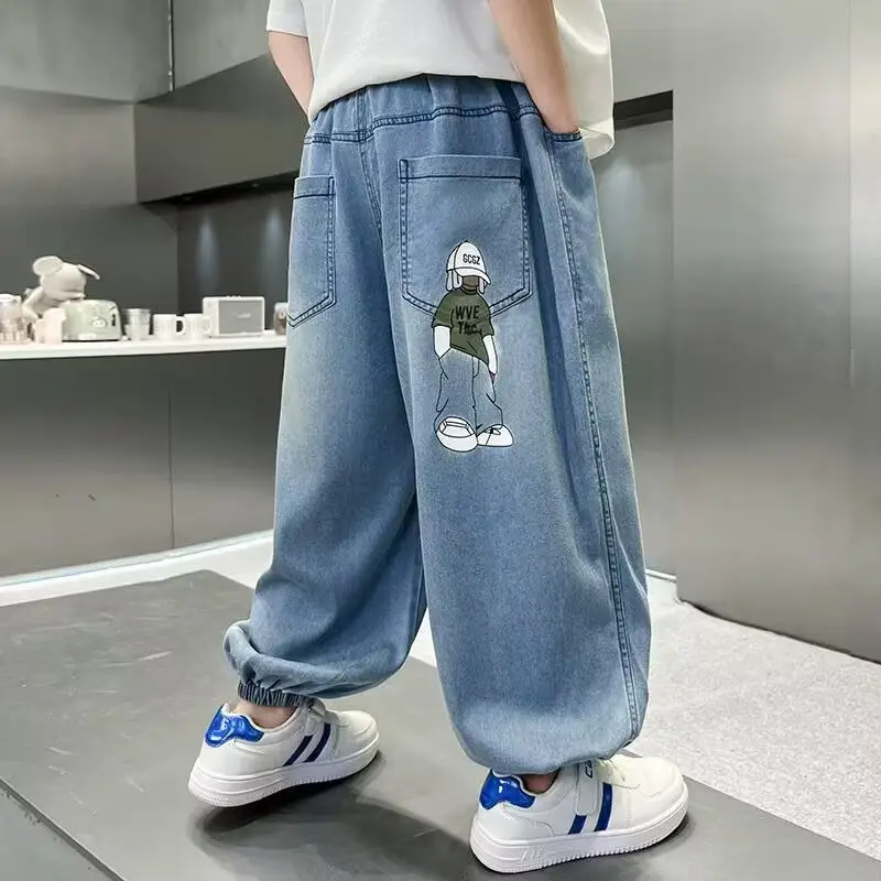 

Джинсы из тенселя с защитой от комаров для мальчиков — летние легкие детские длинные брюки свободного кроя среднего размера, стильная версия 2025 г.