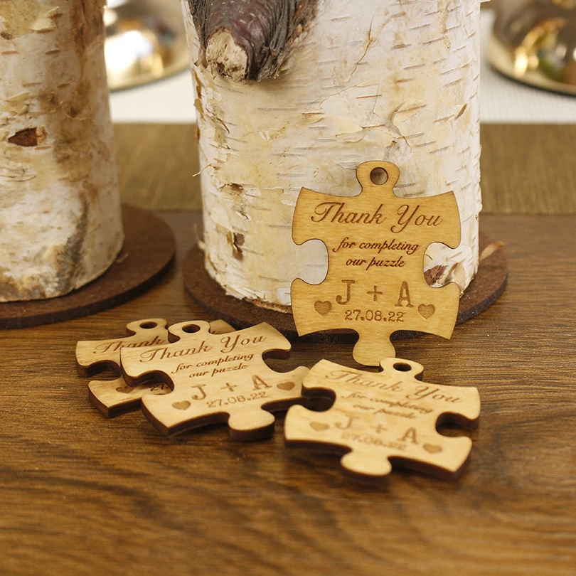 Personalized Engraved Puzzle Wooden Tag, Wedding Gift Tags, Wooden Decor, Favor Favour Embellishment Pack (MP3552)