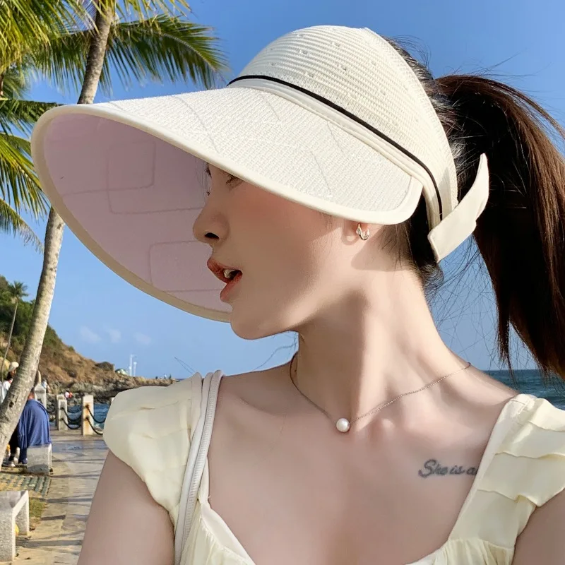 New Korean Style Large Brim Sunshade Hat For Women, Outdoor Windproof Empty Top Hat For Traveling, Cycling, Sun Hat in Summer,