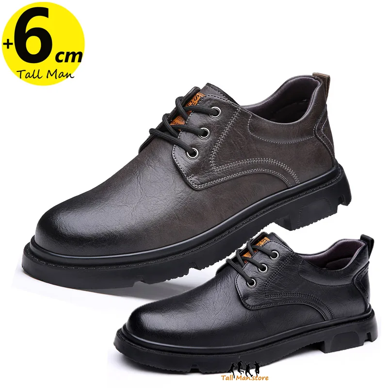 Business Men's Chunky Elevator Shoes Sneakers 6CM Insole Height Increase Lace-up Casual Oxford