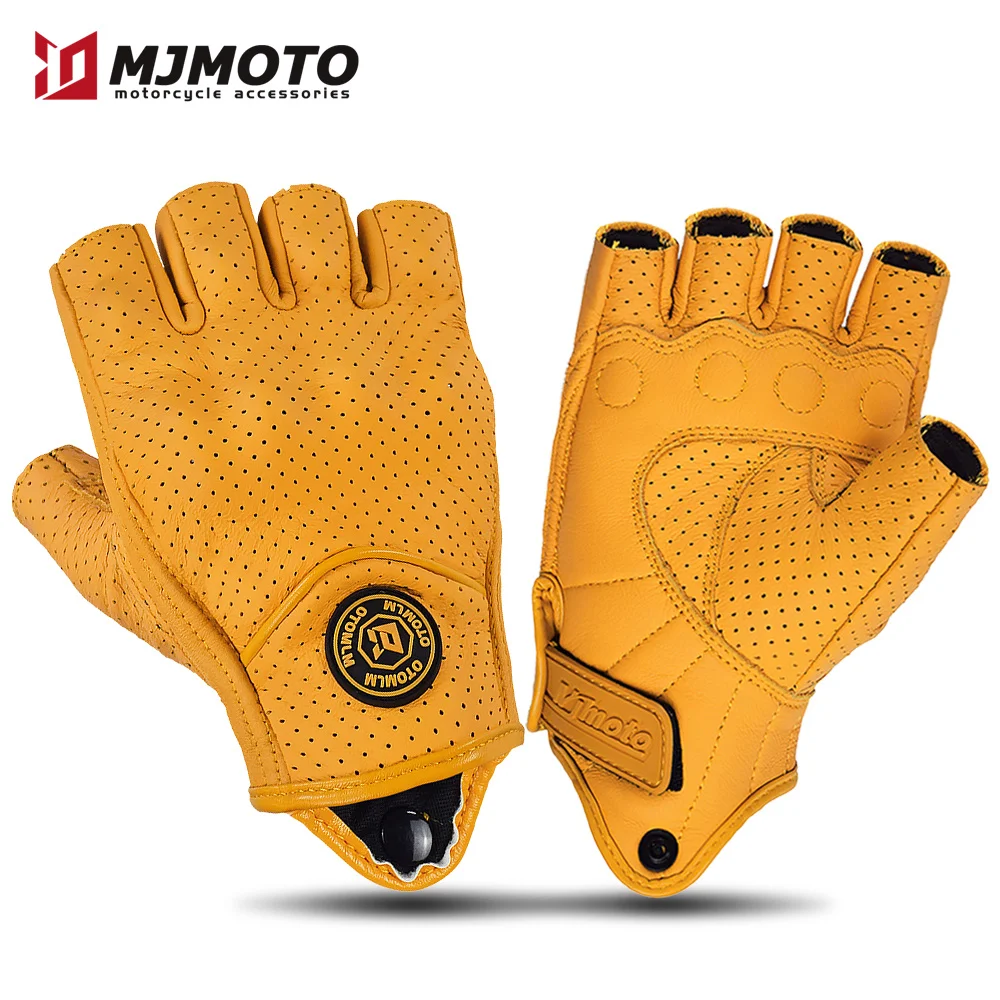 

Vintage Motorcycle Gloves for Men Half Finger Summer Motocross Gloves Fingerless Leather ATV Moto Bike Glove for Girls Women XXL